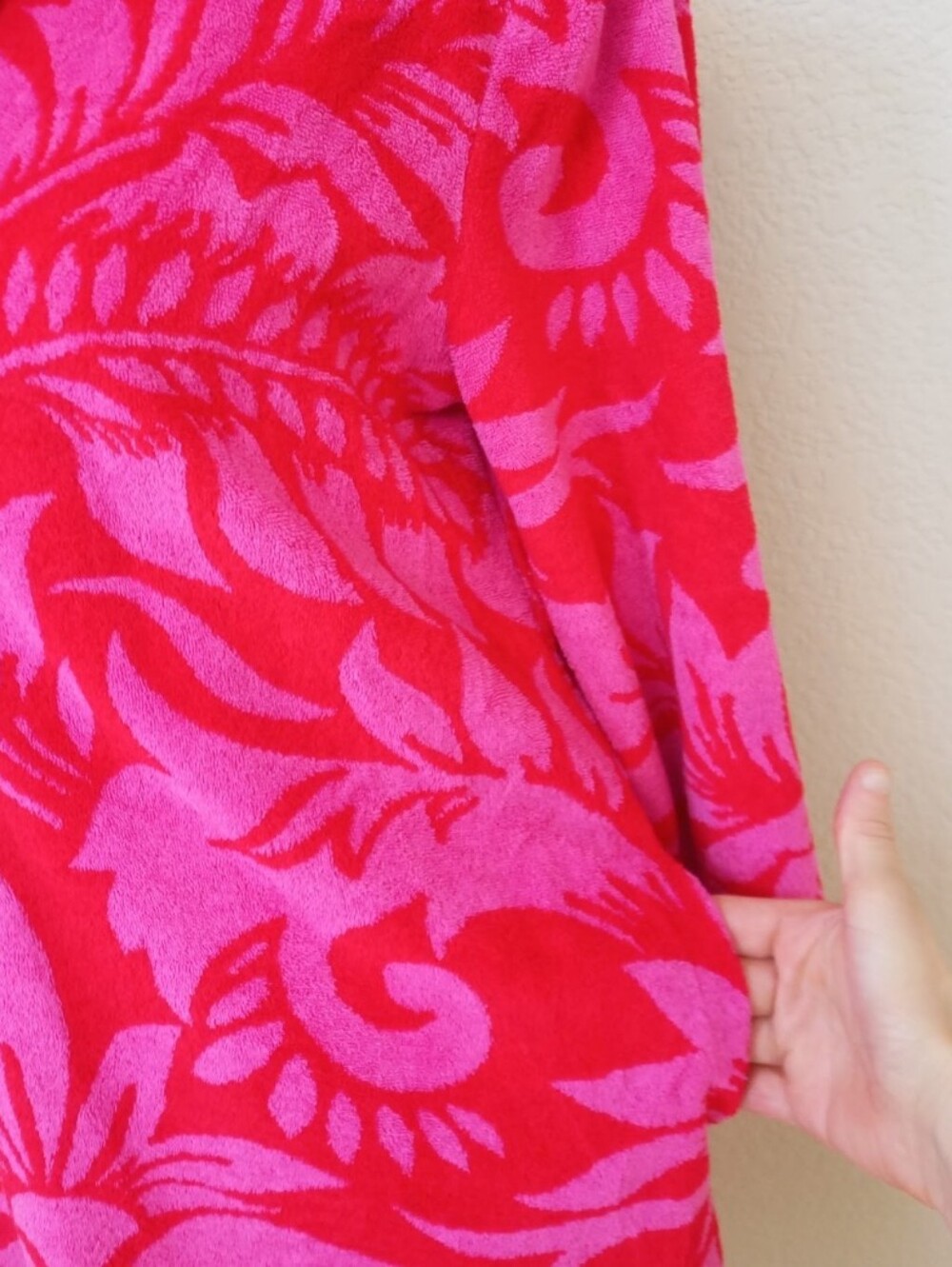 Boden pink and red plush Terrycloth Oriental print cover-up dress - Picture 8 of 10